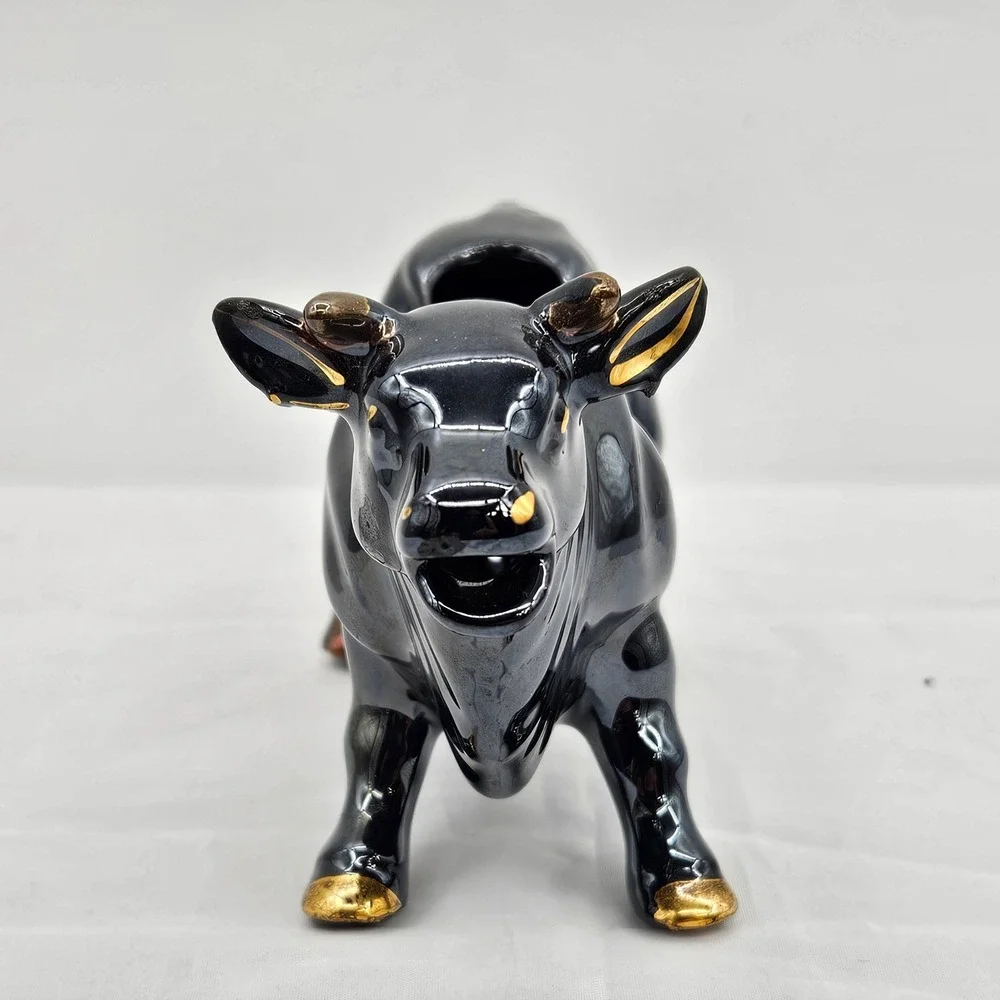 Vintage Black Gold Ceramic Cow Creamer Pitcher Made in Japan Farmhouse Decor